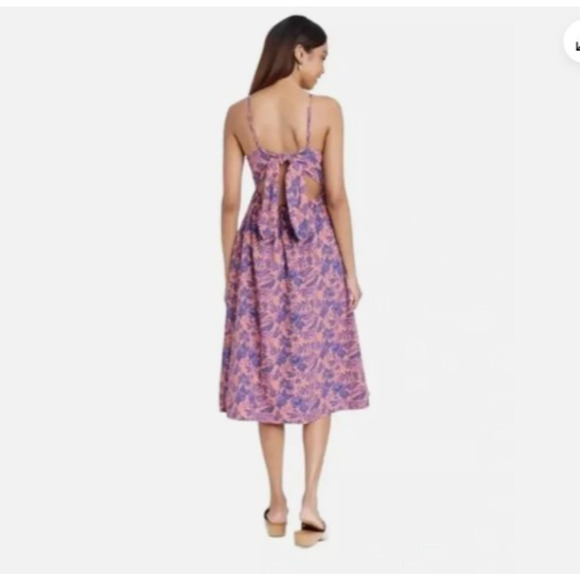 Universal Thread Orchid Floral Button Down Dress Tie Back Midi Sienna Blue XL - Picture 2 of 14